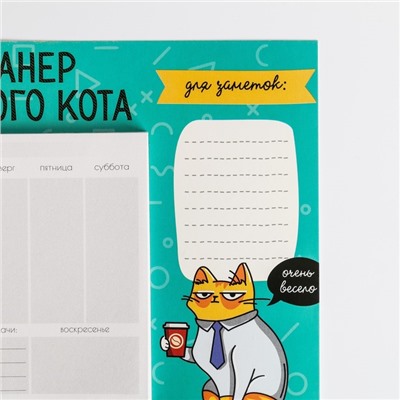 Планер на магнитах с отрывными листами «Планер важного кота», 50 л., 15 х 20 см (размер части для заполнения 10 х 13 см)