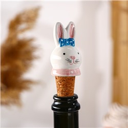 Пробка для бутылки Доляна «Зайка с бантиком», 3.5×9 см, доломит, белая