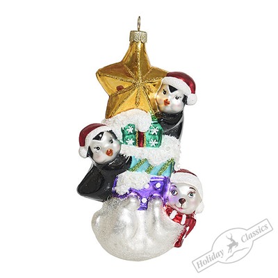 Белый мишка и пингвинчики на празднике (стекло) 7,5х4,5х14 см