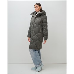 Пальто зимнее утепленное с капюшоном женское зеленого цвета 7637Z