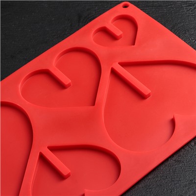 Форма для шоколада 3D Доляна «Сердце», силикон, 17×29 см, 6 ячеек (8,5×6,2 см), цвет МИКС