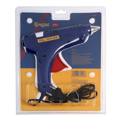 Клеевой пистолет ТУНДРА, 60 Вт, 220 В, шнур 1.2 м, выключатель, индикатор, антикапля, 11 мм