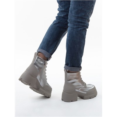 01-F591-2 GREY/SILVER Ботинки демисезонные женские (натуральная кожа, искусственная кожа)