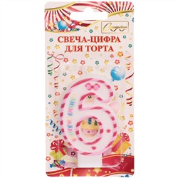 Свеча для торта Цифра Happy "6" 6*4 см, красный