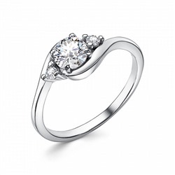 Кольцо с фианитом родированное серебро 925*