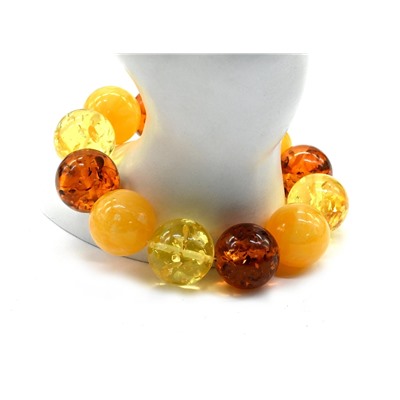 Браслет из янтаря шарик 18мм лимонный, молочно-медовый, коньячный