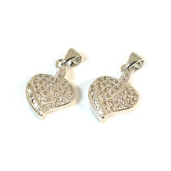 Подвеска лист 12*18мм с фианитами, серебристая