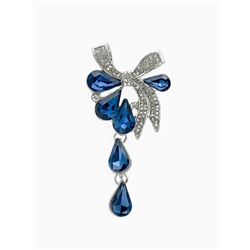 Брошь «Цветочная роса» с бантом, бело-синяя в серебре