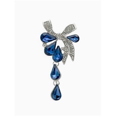 Брошь «Цветочная роса» с бантом, бело-синяя в серебре