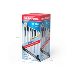 Ручка шариковая ErichKrause R-301 Classic Stick, узел 1.0 мм, чернила чёрные, длина линии письма 2000 метров, штрихкод на ручке