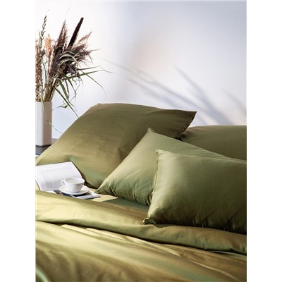 Комплект постельного белья из премиального сатина оливкового цвета из коллекции Essential, 150х200 с