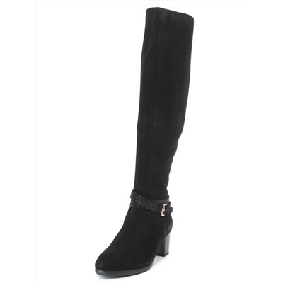 B8533-266-301 BLACK Сапоги зимние женские (натуральная замша, натуральная байка, натуральный мех)