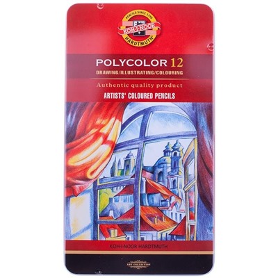 Карандаши цветные художественные Koh-I-Noor "Polycolor" 12цв., заточен., метал. пенал
