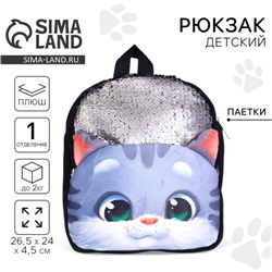 Рюкзак плюшевый детский для девочки «Котик», 26×24 см