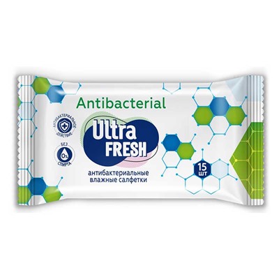 Салфетки влажные Ultra Fresh Antibacterial, 15 шт.