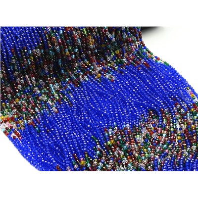 Бусины из шпинели шарик гр.3мм цв.синий яркий, ассорти, 37см, 126 бусин