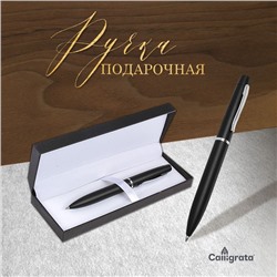 Ручка подарочная, шариковая «Графит» в кожзам футляре, поворотная, чёрно-серебристый корпус