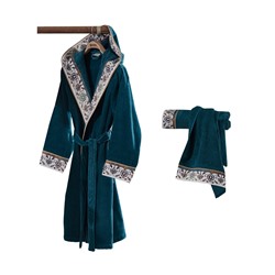 Подарочный Набор Халат + Полотенце + Тапочки (L) Ahsen Petrol Bayan Bornoz Seti - Large- EcoCotton