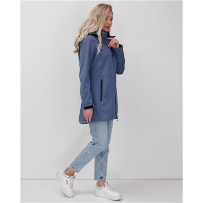Парка спортивная женская с капюшоном softshell синего цвета 9568S