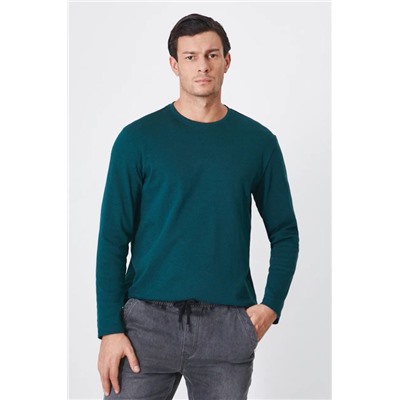 Longsleeve bawełniany męski interlock gładki kolor zielony