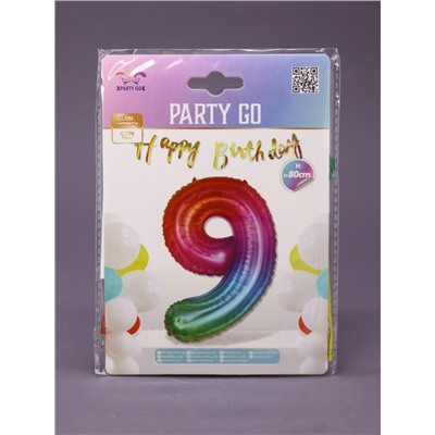 Шар фольгированный "Multicolour numbers" цифра 9, (80 см)