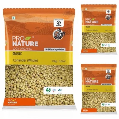 Набор органического цельного Кориандра (3 х 100 г), Organic Coriander (Whole) Set, произв. Pro Nature