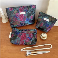 Retro capacious cosmetic bag, small clutch bag, organizer bag for traveling, pencil case, new collection, flowered