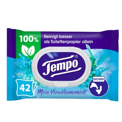 Tempo Feuchtes Toilettenpapier Mein Verwöhnmoment Sea Minerals, темпо Влажная туалетная бумага в салфетках, 42 шт.