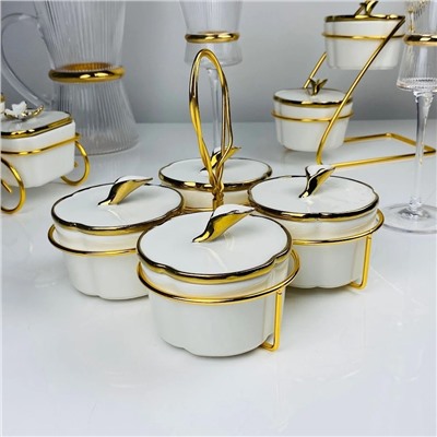 163-025 Набор из 4 банок на подставке MELODY в под.уп.(х12)Фарфор, металл