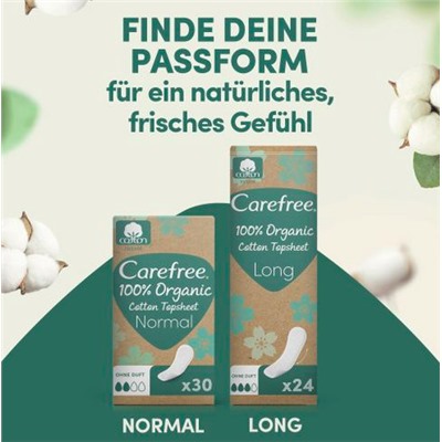 Carefree  Slipeinlagen Organic Cotton Long 24 St, Карефри Ежедневные прокладки из органического хлопка Long 24шт, 5 упаковок (120 штук)
