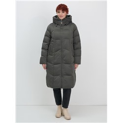 Пальто зимнее утепленное с капюшоном женское зеленого цвета 7702Z