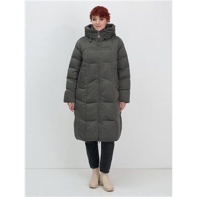 Пальто зимнее утепленное с капюшоном женское зеленого цвета 7702Z