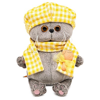 Кот Басик BABY в берете и шарфе в клетку