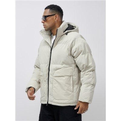 Куртка молодежная мужская зимняя с капюшоном бежевого цвета 25307B