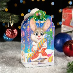 Новый год. Подарочная коробка "Заяц-Кот", неон, 12 x 7 x 23 см.