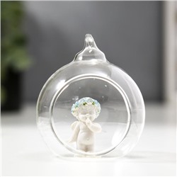 Фигурка - подвеска полистоун «Ангелок в шаре», ёлочная игрушка, голубой веночек, 6.7×5.5×6.2 см