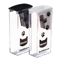 Точилка ErichKrause City Meow, 1 отверстие, с контейнером, пластиковая, МИКС