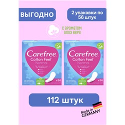 Carefree Slipeinlage Cotton Aloe Normal 56 St, Карефри Прокладки ежедневные Нормал с алоэ, 56шт, 2 упаковки (112 шт)