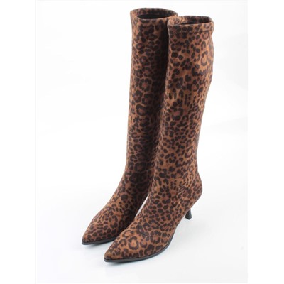 02-H26B-47ЗPC BROWN LEOPARD Сапоги демисезонные женские (искусственная замша)