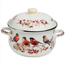 КАСТРЮЛЯ AGNESS ЭМАЛИРОВАННАЯ С ЭМАЛ.КРЫШКОЙ СЕРИЯ "СНЕГИРИ", 3.6 Л, 22*13 СМ