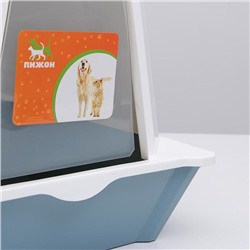 Туалет для кошек фигурный закрытый с совком, 54×37×40 см, бело-серый