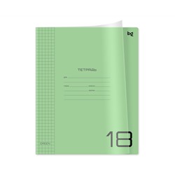 Тетрадь 18л., клетка BG "UniTone. Green", пластиковая прозрачная обложка