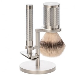 Muhle Rocca 3 tlg. Rasierset Silvertip Fibre, Griff Edelstahl  Бритвенный набор Rocca из 3 предметов Silvertip Fibre, ручка из нержавеющей стали