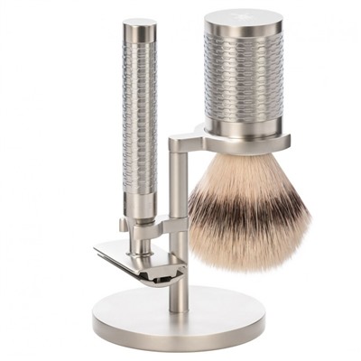 Muhle Rocca 3 tlg. Rasierset Silvertip Fibre, Griff Edelstahl  Бритвенный набор Rocca из 3 предметов Silvertip Fibre, ручка из нержавеющей стали