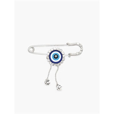 Булавка-оберег «От сглаза» глаз с подвесками, 5 см, бело-синяя в серебре