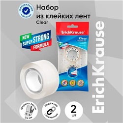 Клейкая лента канцелярская, 24 мм × 20 метра, ErichKrause Clear, прозрачная, в пакете, цена за 1 шт.