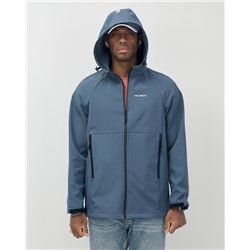 Ветровка спортивная мужская с капюшоном softshell синего цвета 9563S