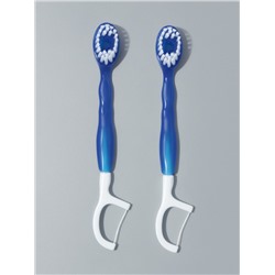 Зубная щётка, с зубной нитью, 10.5 см, набор - 2 шт., синяя