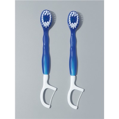 Зубная щётка, с зубной нитью, 10.5 см, набор - 2 шт., синяя