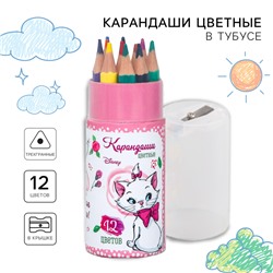 Цветные карандаши, 12 цветов, трехгранные, в тубусе, «Коты аристократы»